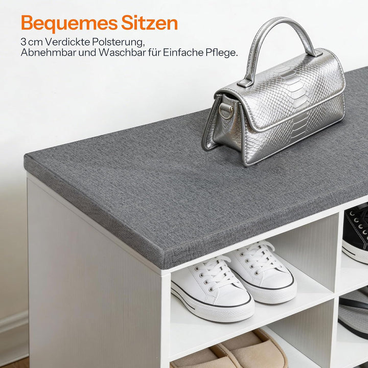 HOOBRO Schuhbank mit 15 Fächern, Schuhregal mit gepolsterter Sitzbank, Schuhschrank, 110 x 30 x 48 c