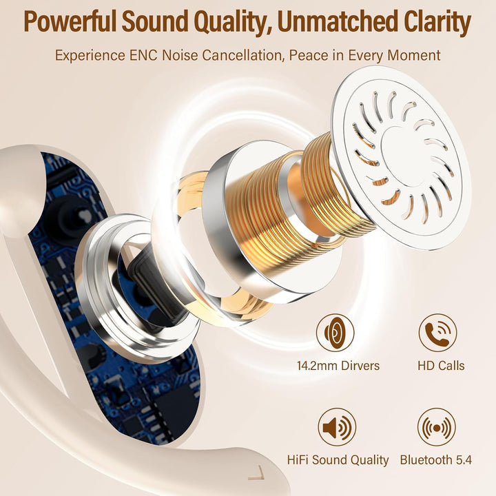 Open Ear Kopfhörer Bluetooth 5.4 HiFi Stereo, 2026 Kopfhörer Kabellos Bluetooth mit ENC Noise Cancel