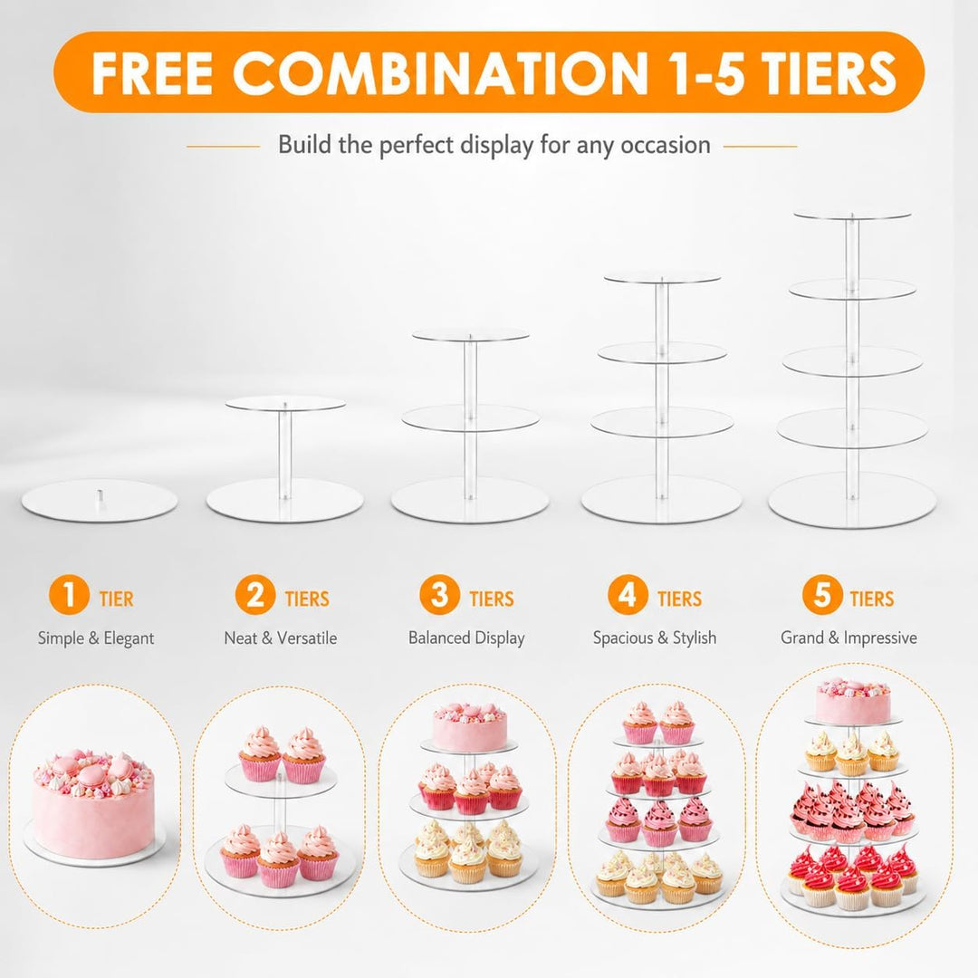 Cupcake-Ständer, 5 Etagen, rund, Acryl, Kuchenständer, Dessert-Tisch-Display-Set, Höhe Kunststoff, K