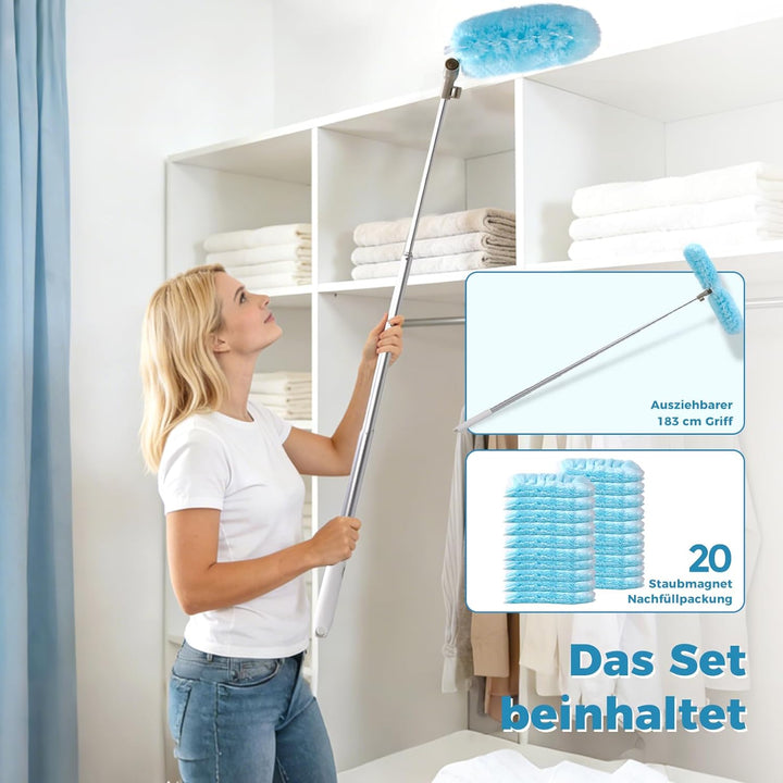Staubwedel Teleskop Kompatibel mit Swiffer Staubmagnet Nachfüllpackung, 180cm Teleskopstange mit 20