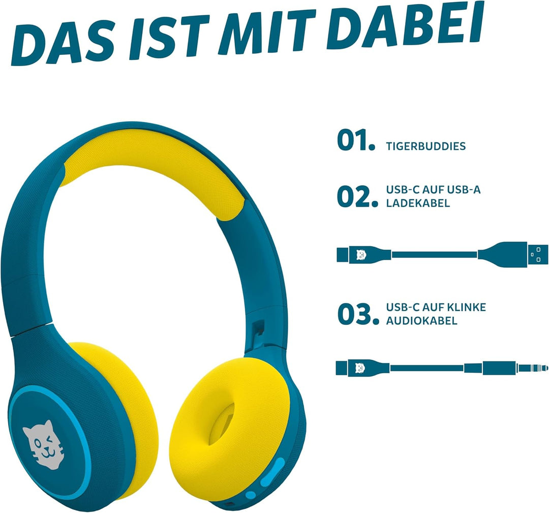 tigerbuddies Bluetooth Kinderkopfhörer Royal Sun ( dunkelblau / gelb ): Bester Klang für Kinderohren