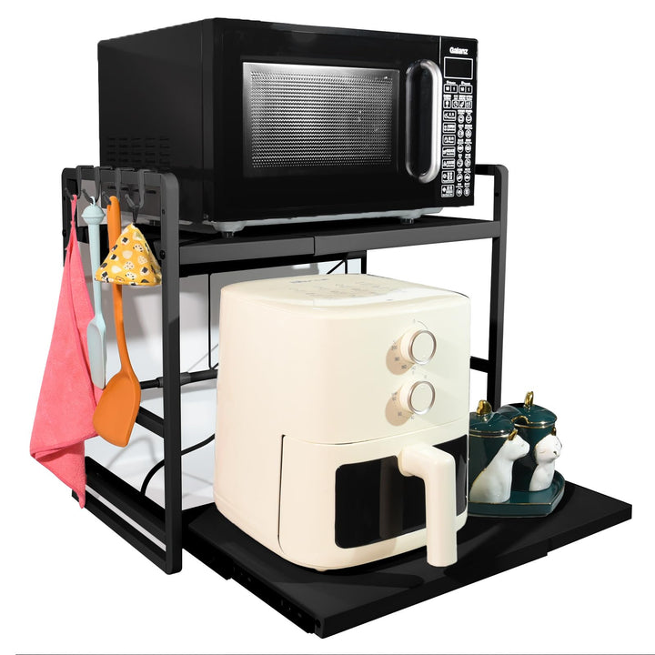 2-stüfiges Mikrowellenregal – Höhenverstellbare & Ausziehbare Küchen-Ablage mit Schublade – Aus Kohl