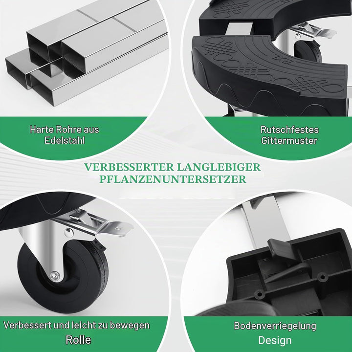 Pflanzenroller rund schwarz verstellbar 38CM-48CM, Schwerlast-Rollbrett Pflanzen mit 4 PE-Rollen und