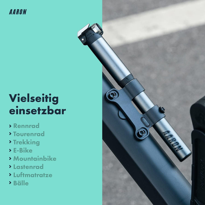 AARON Pocket One Mini Fahrradpumpe für alle Ventile - kompakte Luftpumpe passend für jeden Rahmen -