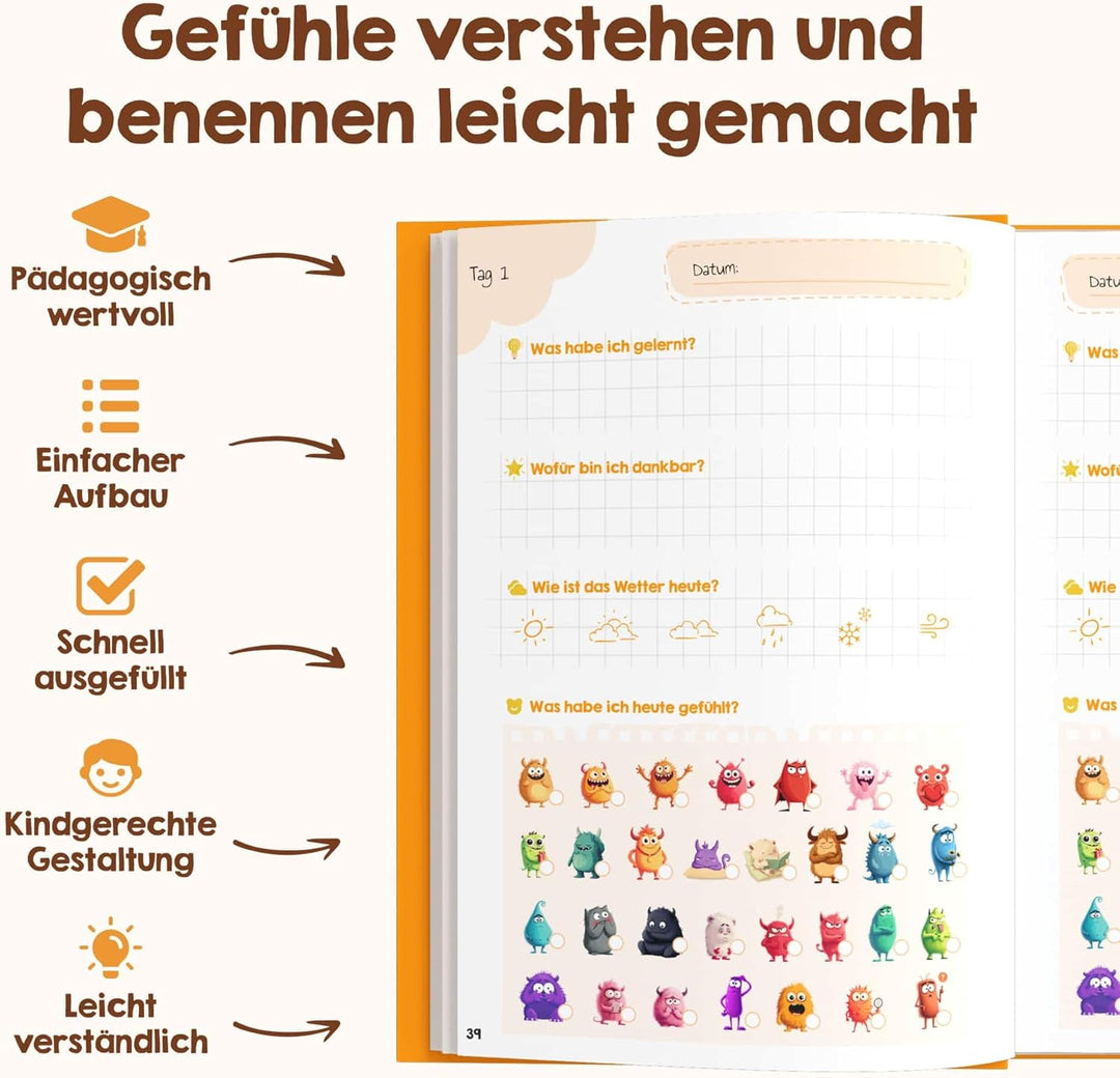 Edubini Gefühlstagebuch Kinder [6-12 Jahre] - Tagebuch Mädchen & Jungs - Gefühle Buch für Umgang mit