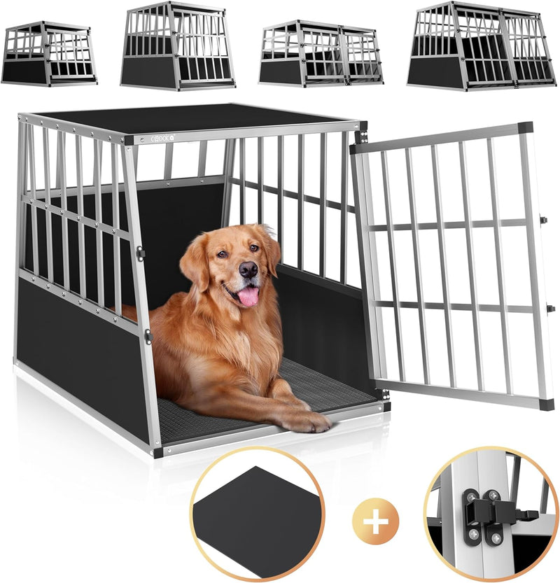 CADOCA® Hundetransportbox Aluminium Hundebox Kofferraum robust verschliessbar trapezförmig L 66x90x7