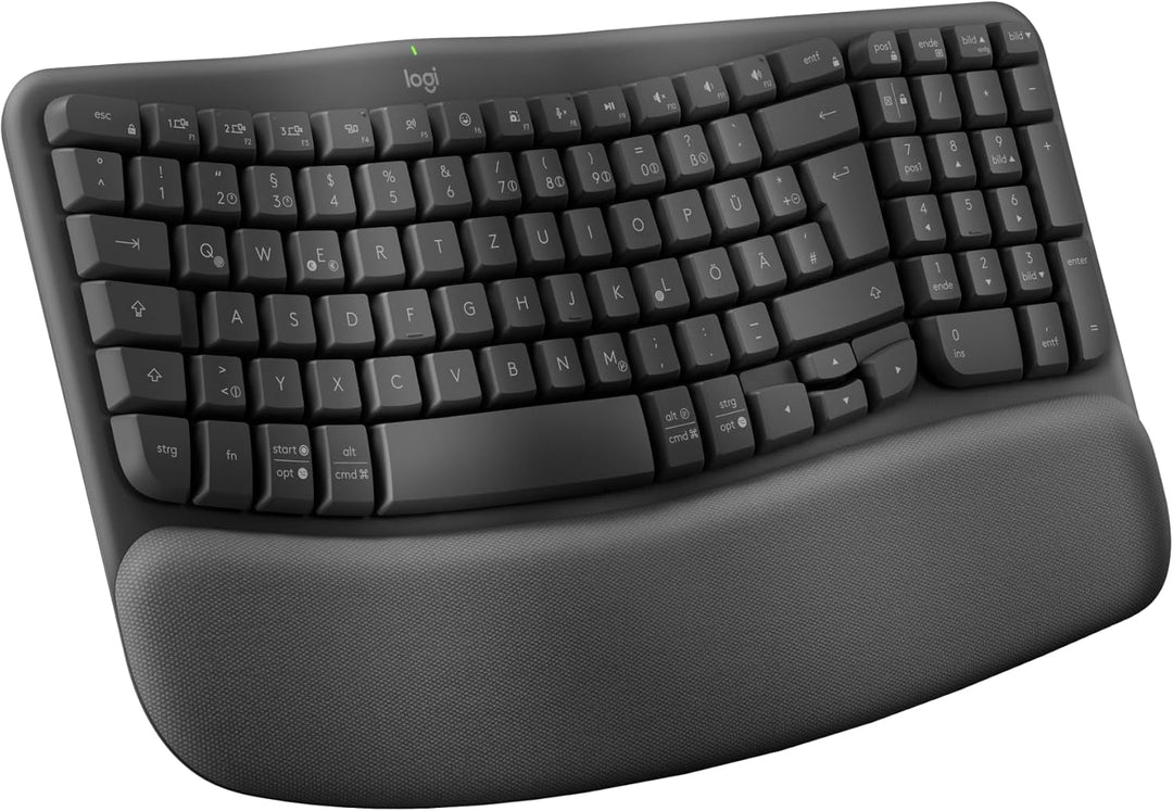 Logitech Wave Keys kabellose ergonomische Tastatur, gepolsterte Handballenauflage, komfortables natü