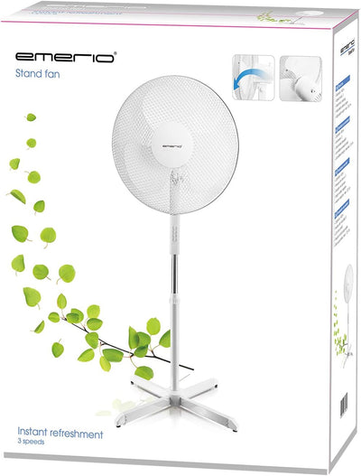 Emerio Stand-Ventilator,40cm,3 Geschw.,3 Blätter,125cm, Weiss