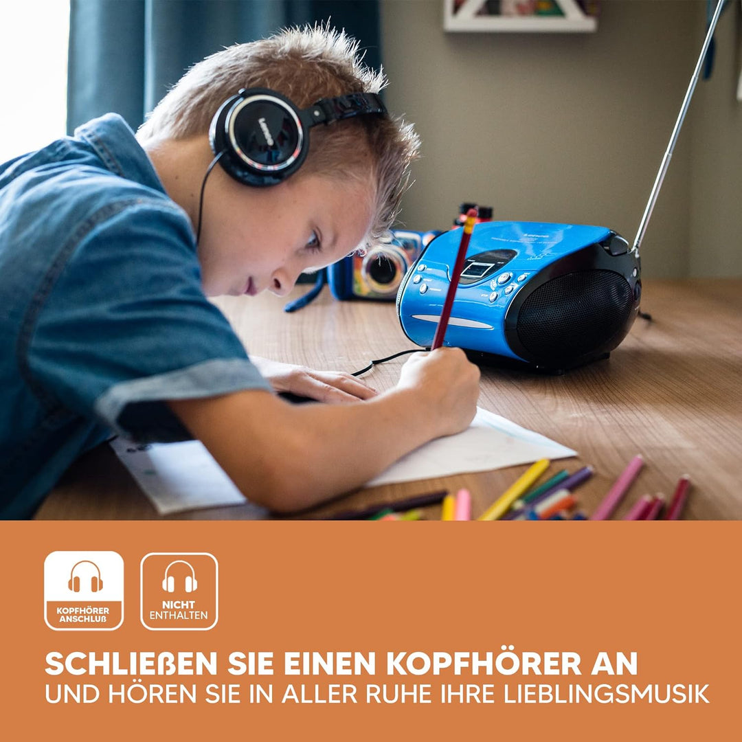 Lenco SCD24 mit Auxiliary - CD-Player für Kinder - CD-Radio - Stereoanlage - Boombox - UKW Radiotune