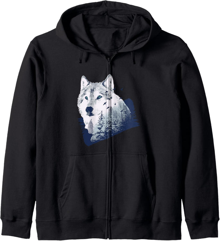 Wolf Doppelbelichtung Kapuzenjacke