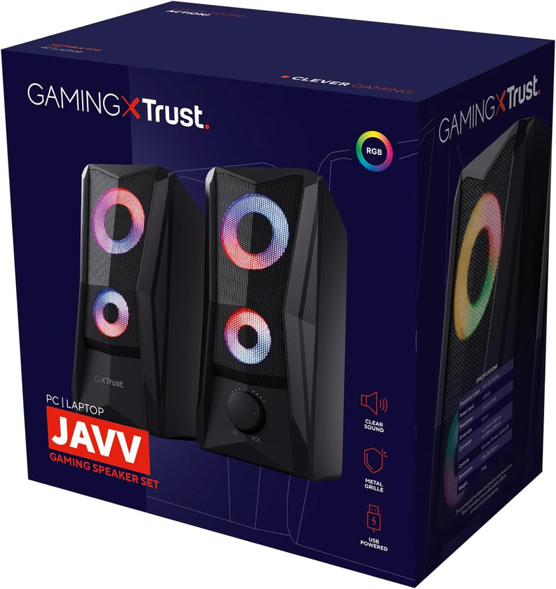 Trust Gaming GXT 606B Javv 2.0 PC Lautsprecher mit RGB LED Beleuchtung, 12W (6W RMS), USB-Betrieb, K