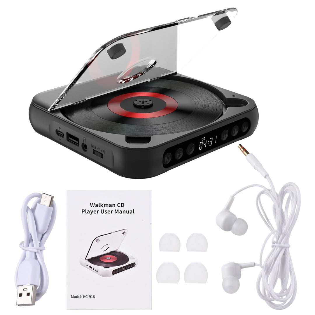 Kavolet Tragbarer CD-Player Walkman BT-Musik-Player, CD-Spieler mit staubdichter Abdeckung, Inklusiv