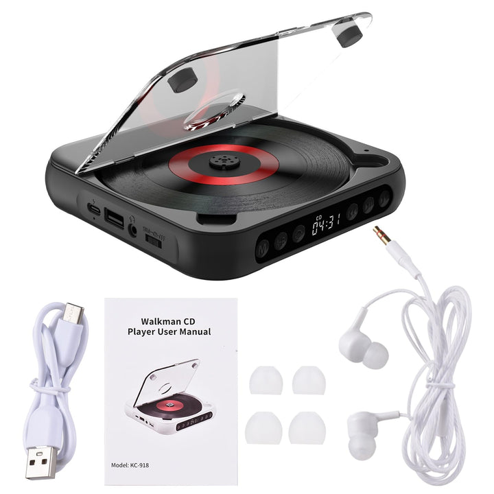 Kavolet Tragbarer CD-Player Walkman BT-Musik-Player, CD-Spieler mit staubdichter Abdeckung, Inklusiv