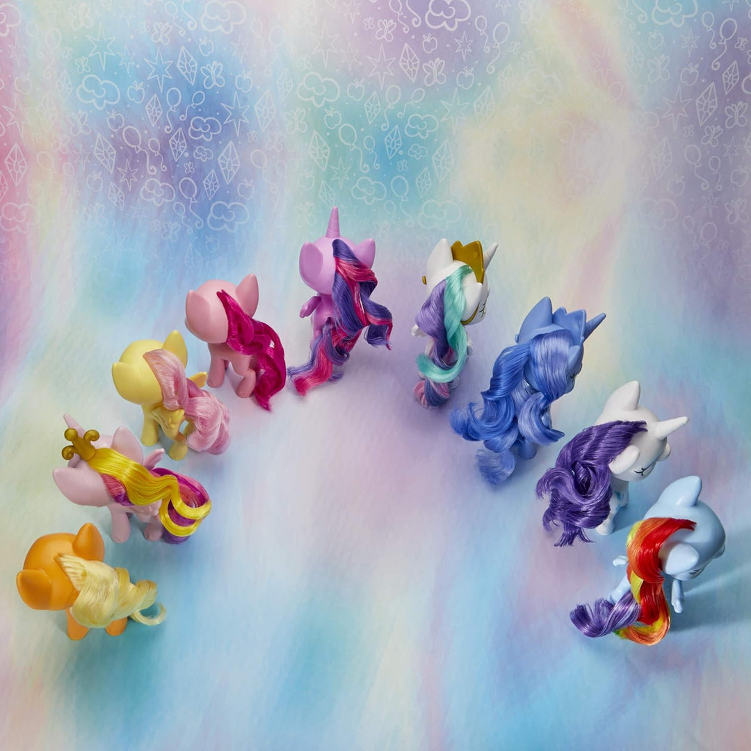 My Little Pony Mega Friendship Collection 9 Spielfiguren Pony 12,5 cm mit bürstbarem Haar, Kamm und