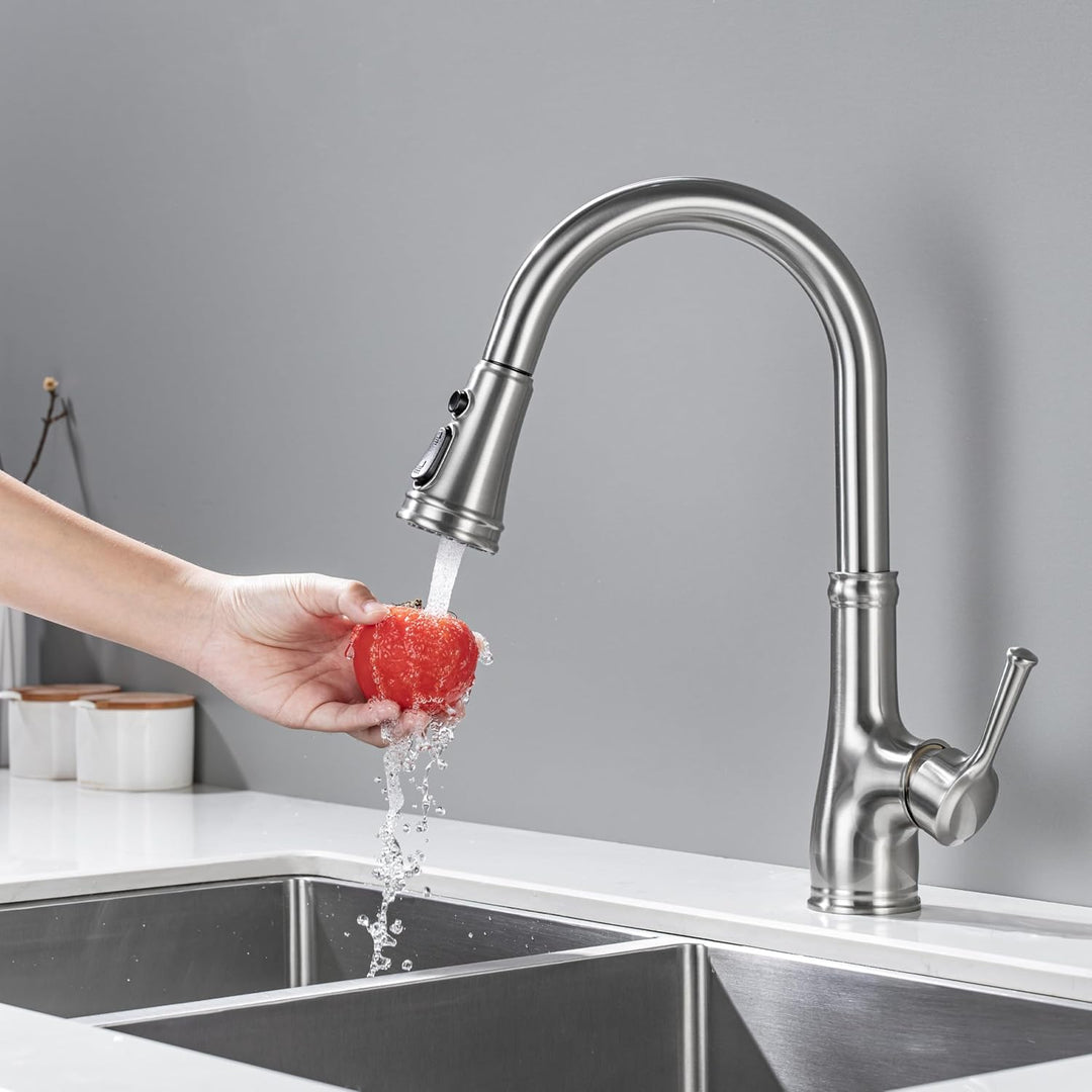 Wasserhahn Küche, Hochdruck Küchenarmatur mit Brause Ausziehbar, Mischbatterie Küche mit 3 Strahlart