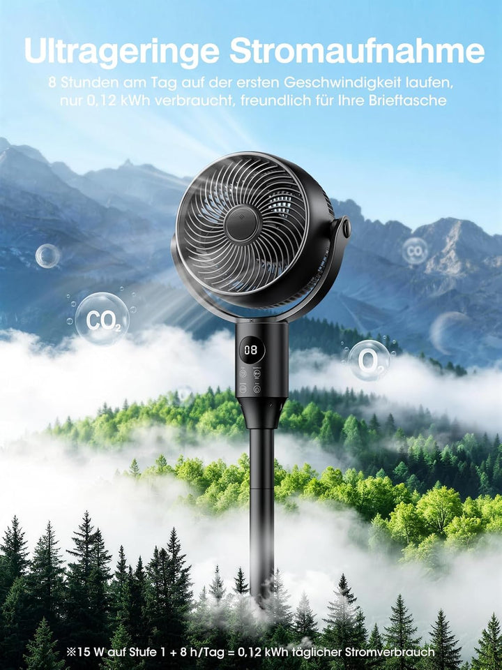 JYMIPA Leiser Standventilator 90°Oszillierender Ventilator mit Fernbedienung, Standventilator für Sc