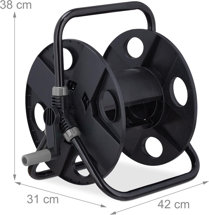 Relaxdays Schlauchtrommel, für 30 m 1/2" Schlauch, Stahl, Kunststoff, Schlauchhalter, HBT: 38 x 42 x