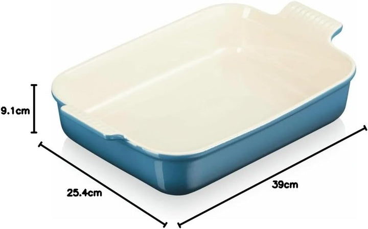 Le Creuset Rechteckige Auflaufform Tradition aus Steinzeug, 32 cm, 2.31 kg, Deep Teal, 7110232642000