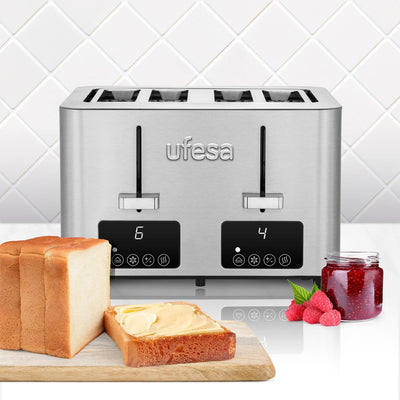 Ufesa Quartet Delux Toaster 4 Scheiben, 2 digitale LCD-Bildschirme, 1500 W, 4 breiter Schlitze, 7 Br
