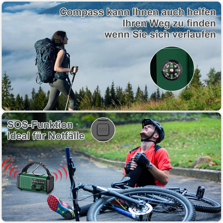 YIKANWEN Kurbelradio mit 20000mAh Akku Wiederaufladbare, Tragbar Solar Radio Dynamo Radio mit AM/FM,