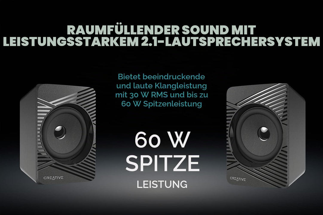 Creative SBS E2500 Leistungsfähiges 2.1-Bluetooth-Lautsprechersystem mit Subwoofer für Computer und