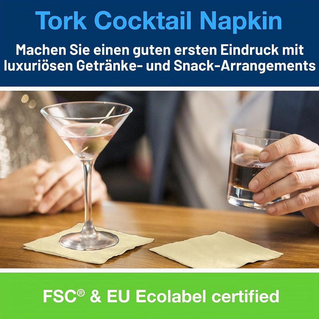 Tork Serviette Cocktail ivoire, pliage 1/4 2 plis, 24 cm x 24 cm, 12 x 200 serviettes, 477828 Sand 1