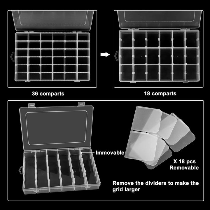 4 Stück 36 Gitter Sortierboxen für Kleinteile, 27x17.5x 4.5cm Transparente Aufbewahrungsbox für Schm