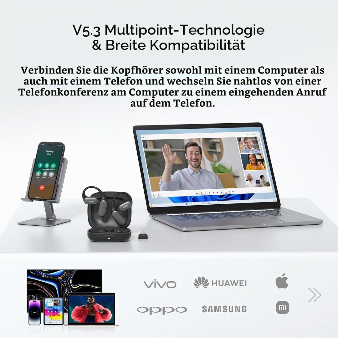 NEARITY MemPod Fit 2 Open-Ear Bluetooth-Kopfhörer, kabellose Ohrhörer mit tiefem Bass, bis zu 45 Std