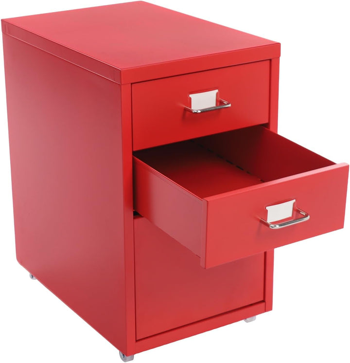 Rollcontainer, Mobiler Aktenschrank mit 3 Schubladen, Büroschrank mit Rollen, Metall Schreibtisch Un