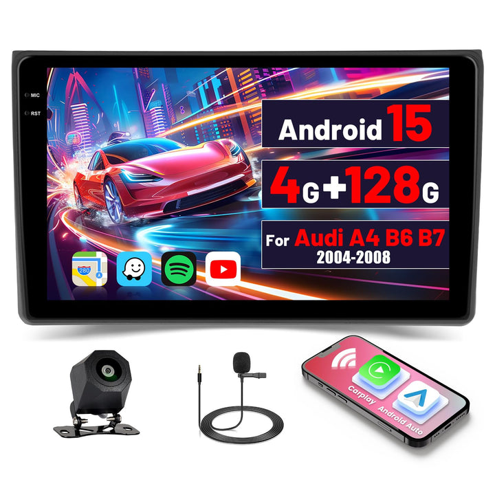 [4G+128G] Inefala Android 15 Autoradio für Audi A4 B6 B7 2004-2008 mit Wireless Carplay Android, 9 Z