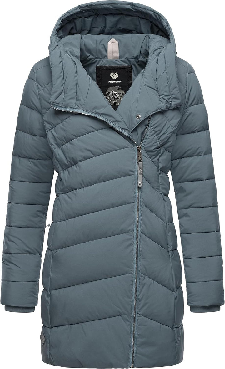 Ragwear Damen wasserdichter Regenmantel Wintermantel warm gefüttert Steppmantel lang mit Kapuze Teel