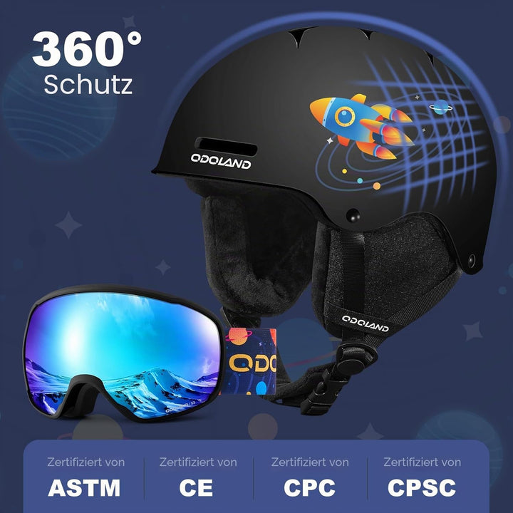 Odoland Kinder Skihelm und Skibrille Set, Snowboardhelm für Jungen und Mädchen, Verstellbar Schneehe