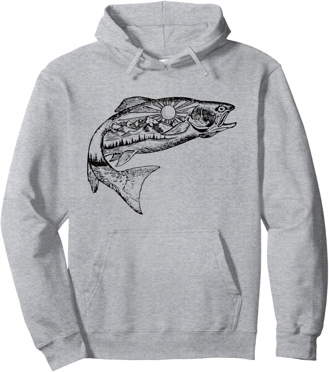 Trout Outdoor Illustration Series - Minimalist Sketch Pullover Hoodie