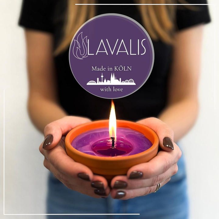 Lavalis 4X Lavendel Kerze mit Duft in Terrakotta-Schale, Alternative zu Citronella-Kerze, Handbefüll