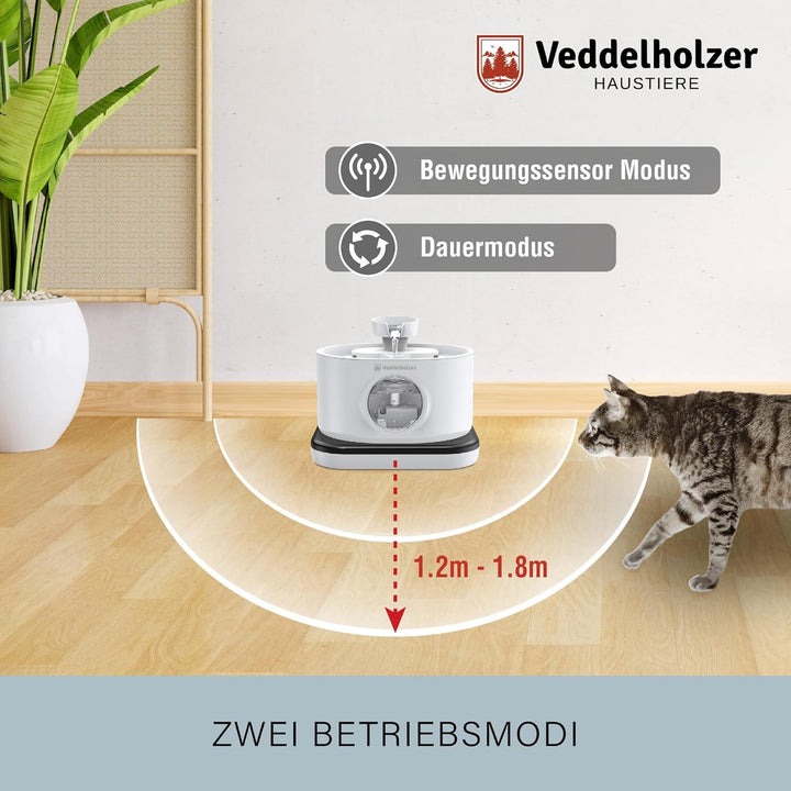 Veddelholzer 2,8 Liter Premium Katzenbrunnen kabellos mit Bewegungsmelder und 4 Fach Filter extrem l