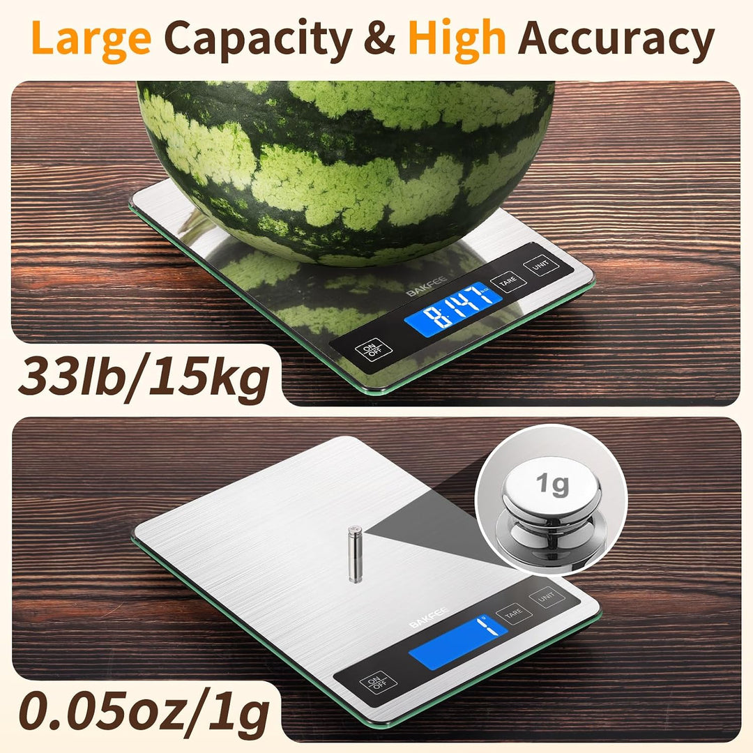 Digitale Küchenwaage mit gehärtetem Glas und Edelstahl-Oberfläche, 1 g / 0,1 oz Lebensmittelwaage mi