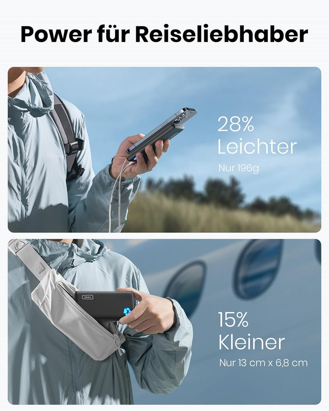 INIU Power Bank, Ultra Slim 10000mAh Powerbank Klein Aber Stark, USB C (In & Output), Externe Handya