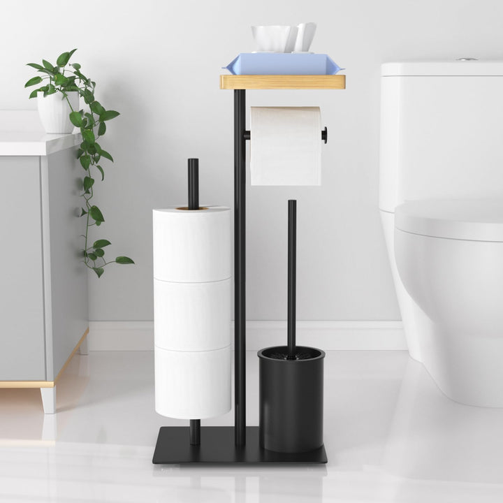Edelstahl Klopapierhalter Stehend mit Klobürste - Toilettenpapierhalter mit Feuchttücher Box, mit WC
