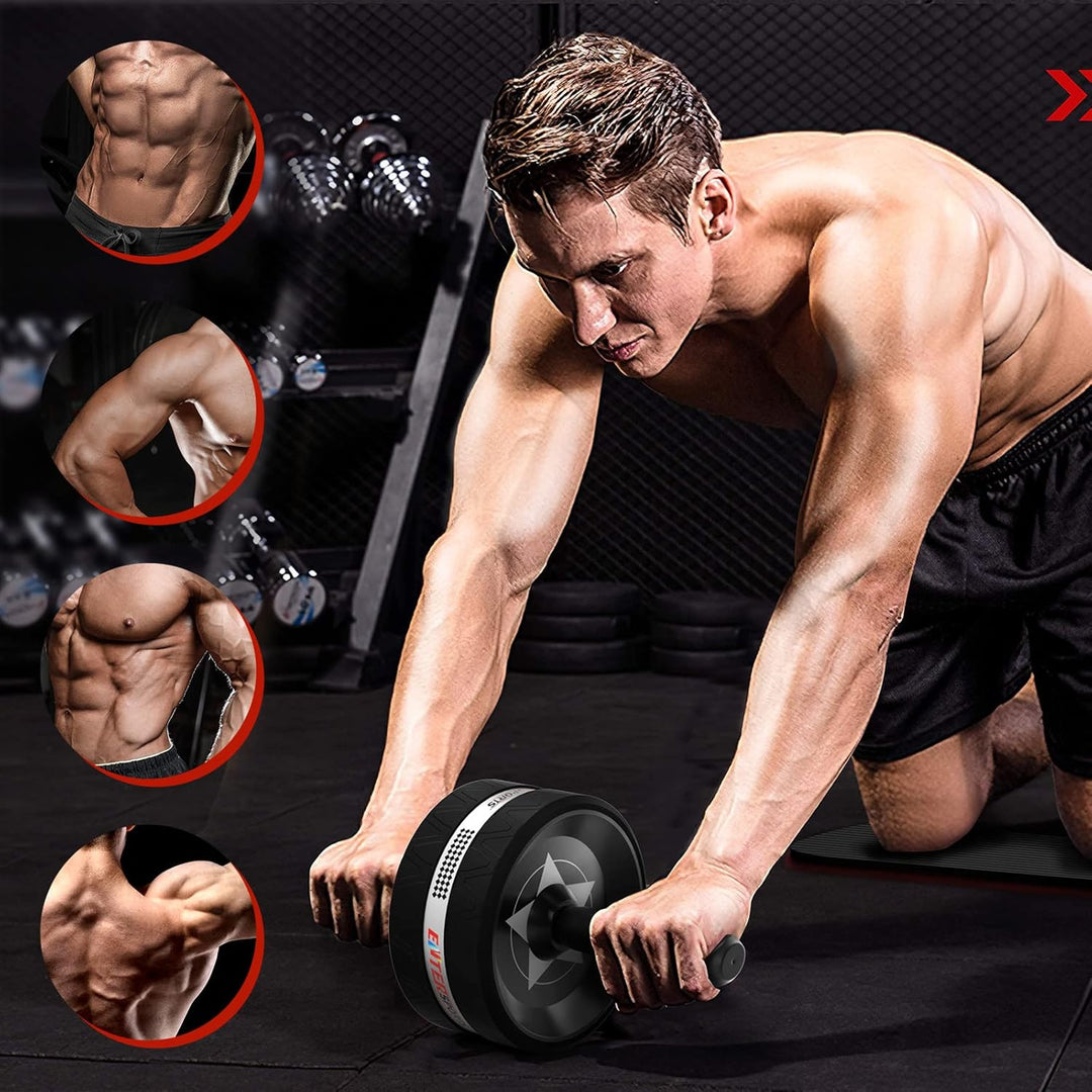 EnterSports Bauchroller, 6-in-1 Bauchtrainer mit Fitnessband, Liegestütze, Kniematte, Fitness Geräte