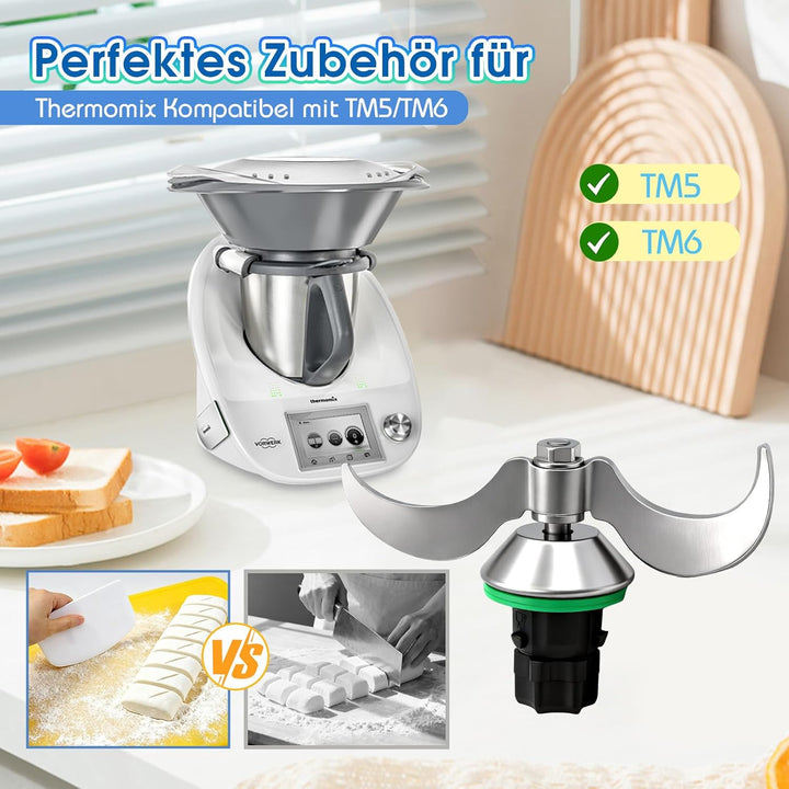 Teigmesser für Thermomix TM7/TM6/TM5,Edelstahl-Teigmischmesser,Kein Teig-Rückstand,Ersatzteile für T