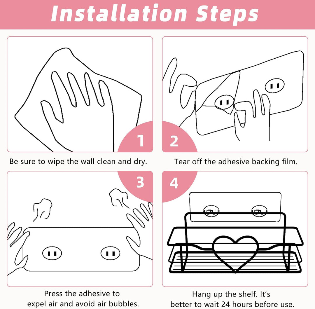 2 Stück Duschablage Ohne Bohren, Rosa Duschregal mit 4 Haken, Dusche Halterung Duschkorb zum kleben,