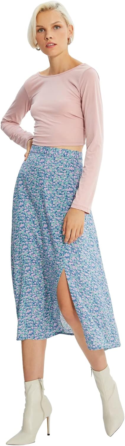 TRENDYOL Frau Midi A-Linie A-Linie Webstoff Rock 38 Blau, 38 Blau