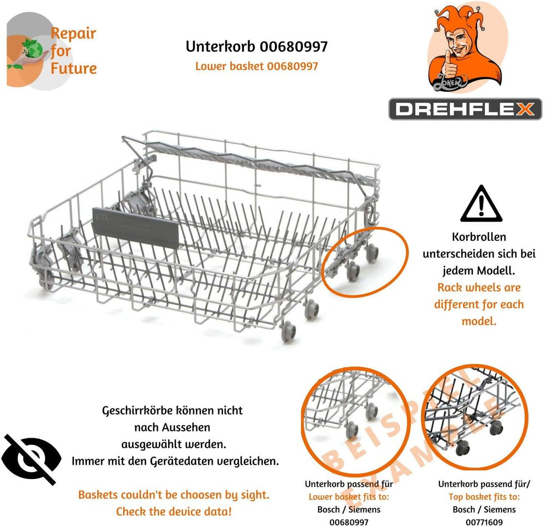DREHFLEX - Geschirrkorb/Korb UNTEN für Diverse Geschirrspüler/Spülmaschine aus dem Hause Bosch/Sieme