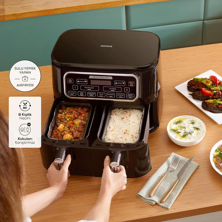Karaca Air Pro Cook Duo Home Dinner XXXL 8 Liter Airfryer Black Chrome, Black Chrome