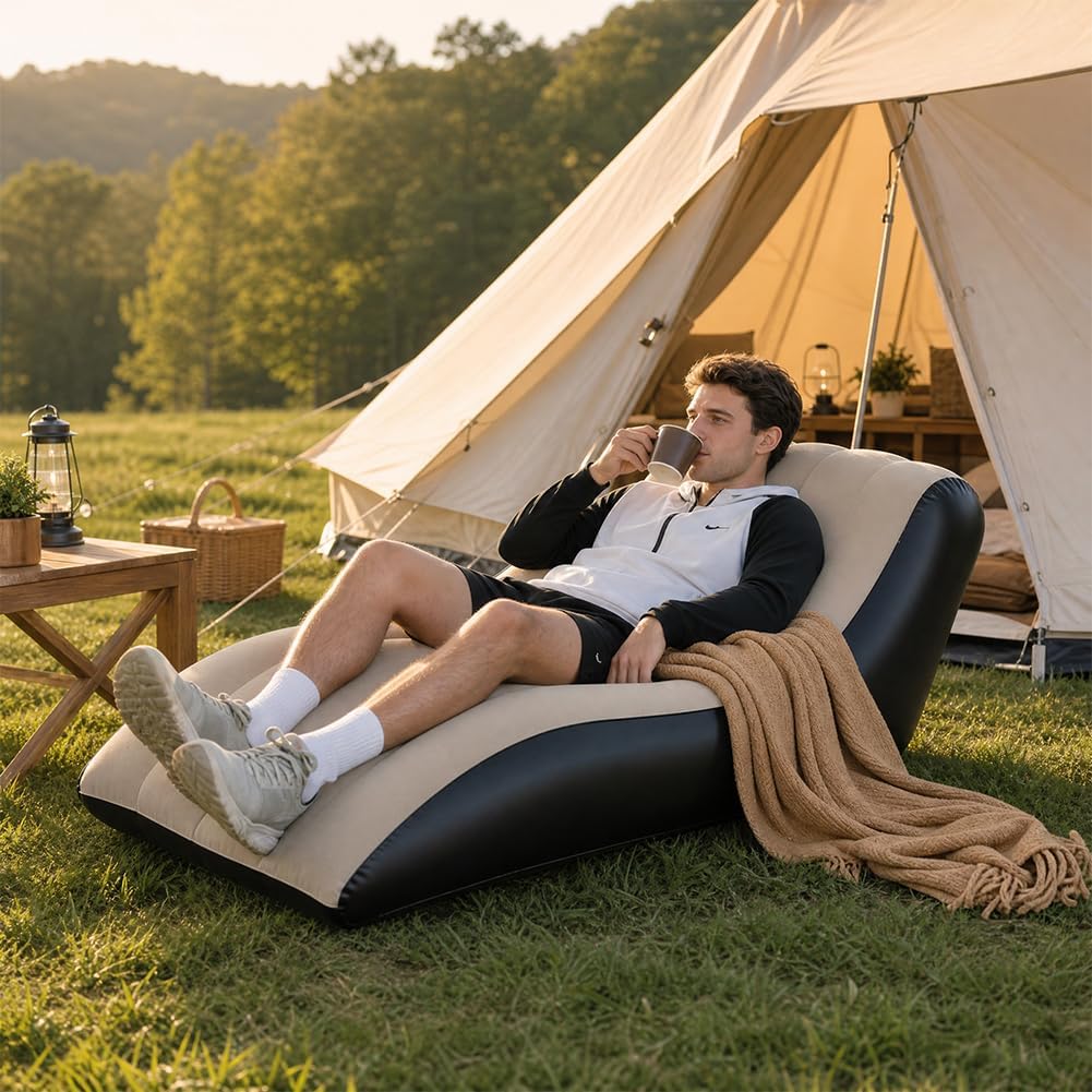 Aufblasbares Sofa mit Flockoberfläch, Tragbare Aufblasbarer Sessel, Wasserdichtes Luftsofa Aufblasba