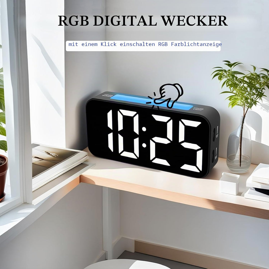 Digitaler Schlafzimmer Wecker mit Lautstärkeregler 12 24h Format einfarbiges Design RGB Grossdisplay