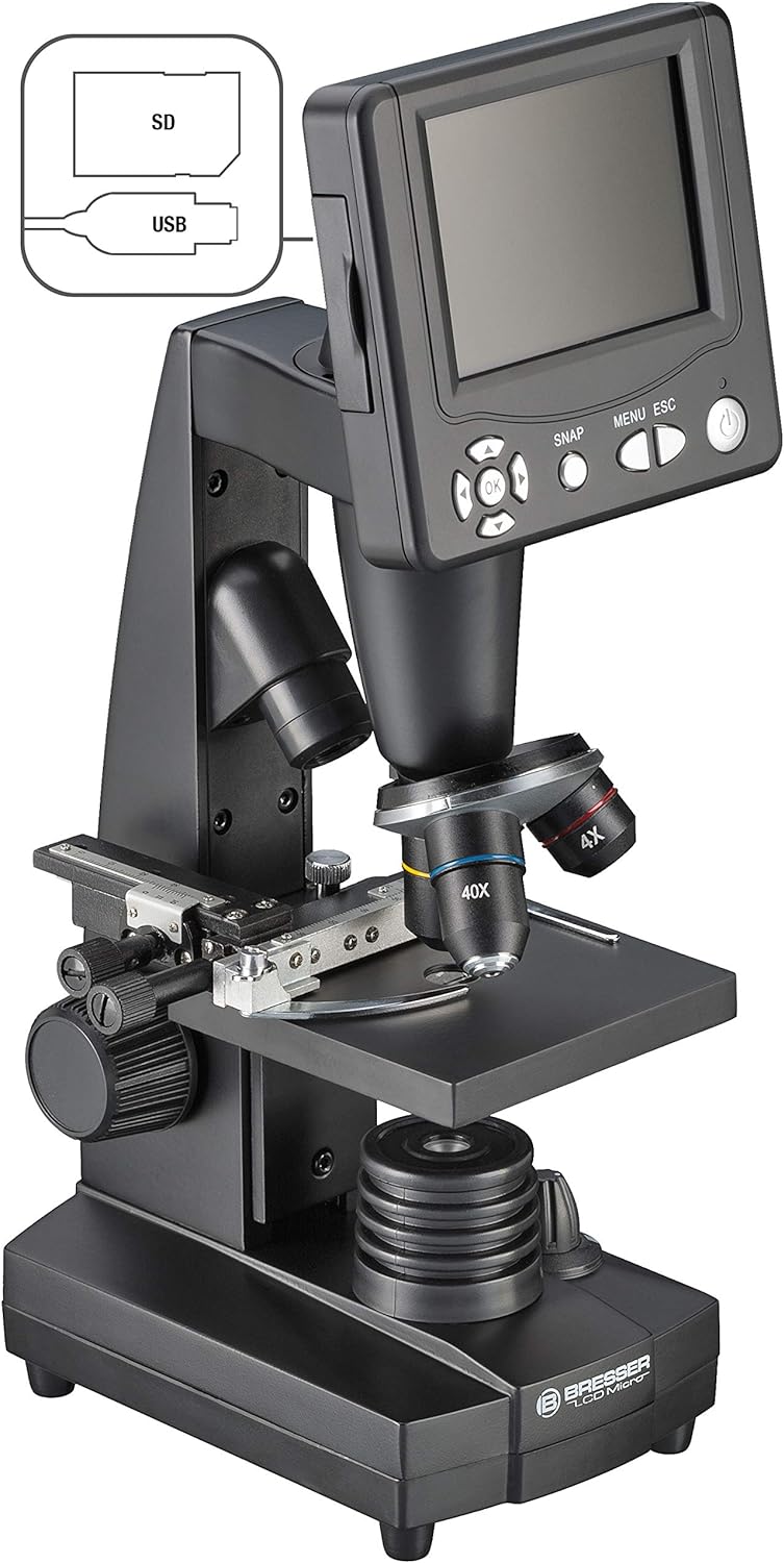 Bresser Durchlicht und Auflicht LCD-Mikroskop 50x-500x, (2000x digital), 5 Megapixel Sensor und 8,9