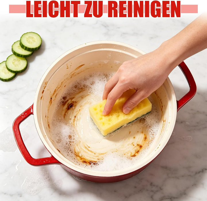 24CM Emaille Aluguss Keramik Topf 4.75L Schmortopf mit Deckel für Backofengeeignet Antihaftbe Pfanne