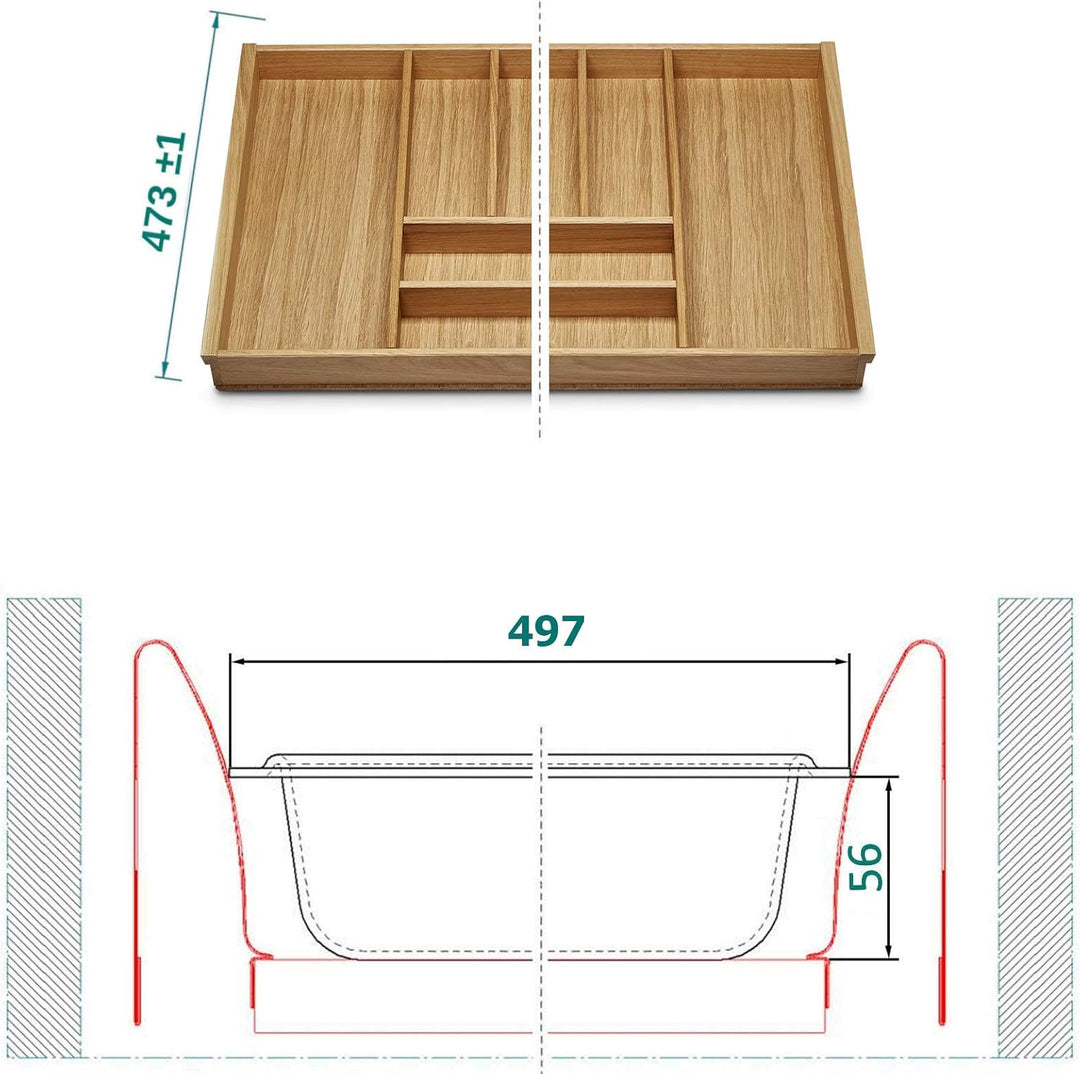 ORGA-BOX III EICHE Besteckeinsatz für 60er Schublade für Nobilia ab August 2012 (473 x 497 mm) Holz-
