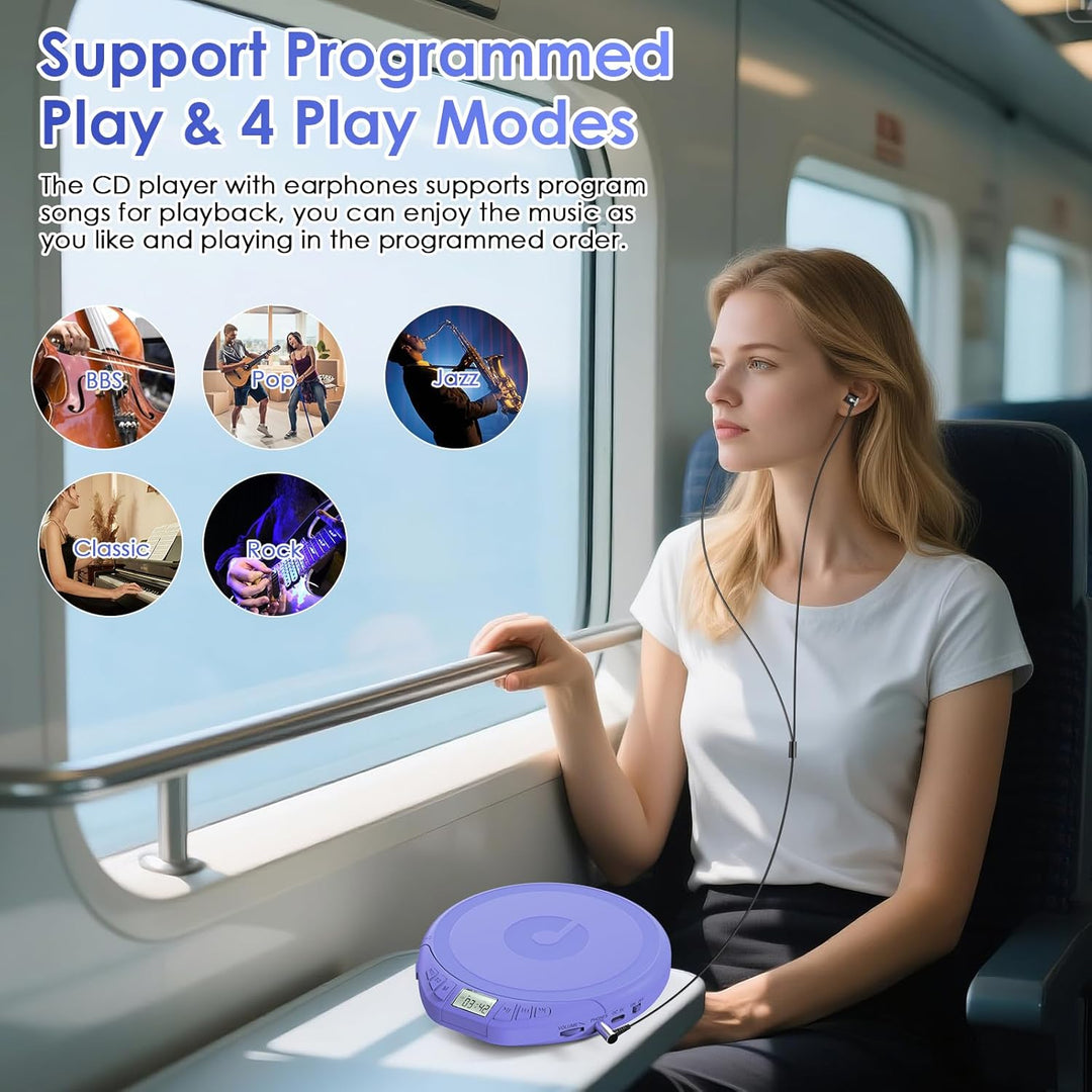 Gueray CD Player Tragbar Kinder Tragbarer CD-Player fürs Auto Discman mit Kopfhörer LCD-Display Unte